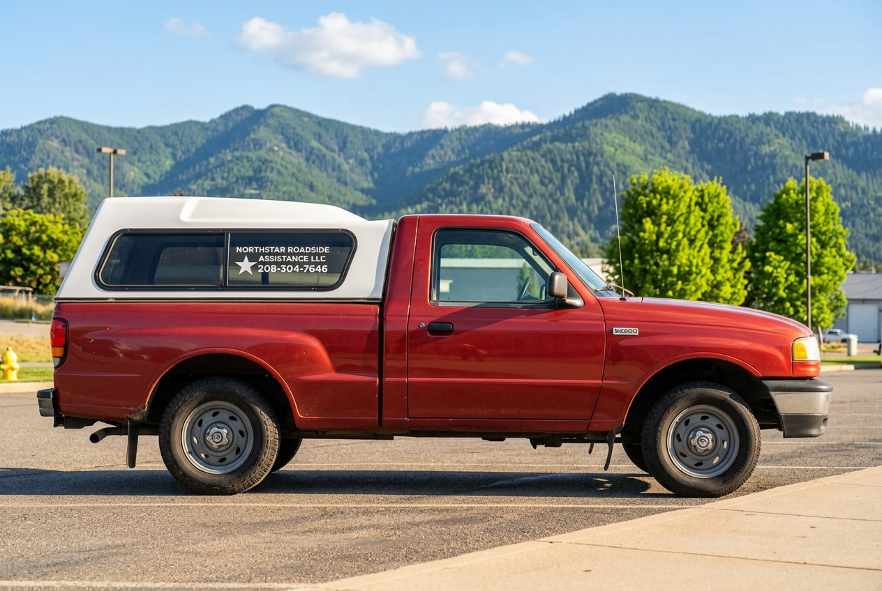 The Northstar Roadside Assistance service truck of Joe Gawel in Sandpoint, Idaho